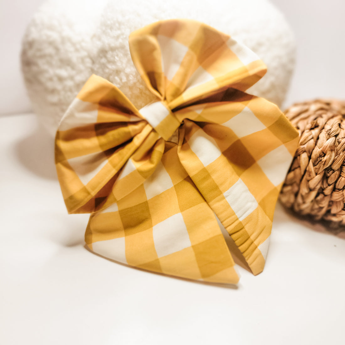 Fall Mustard Gingham Hair Bow