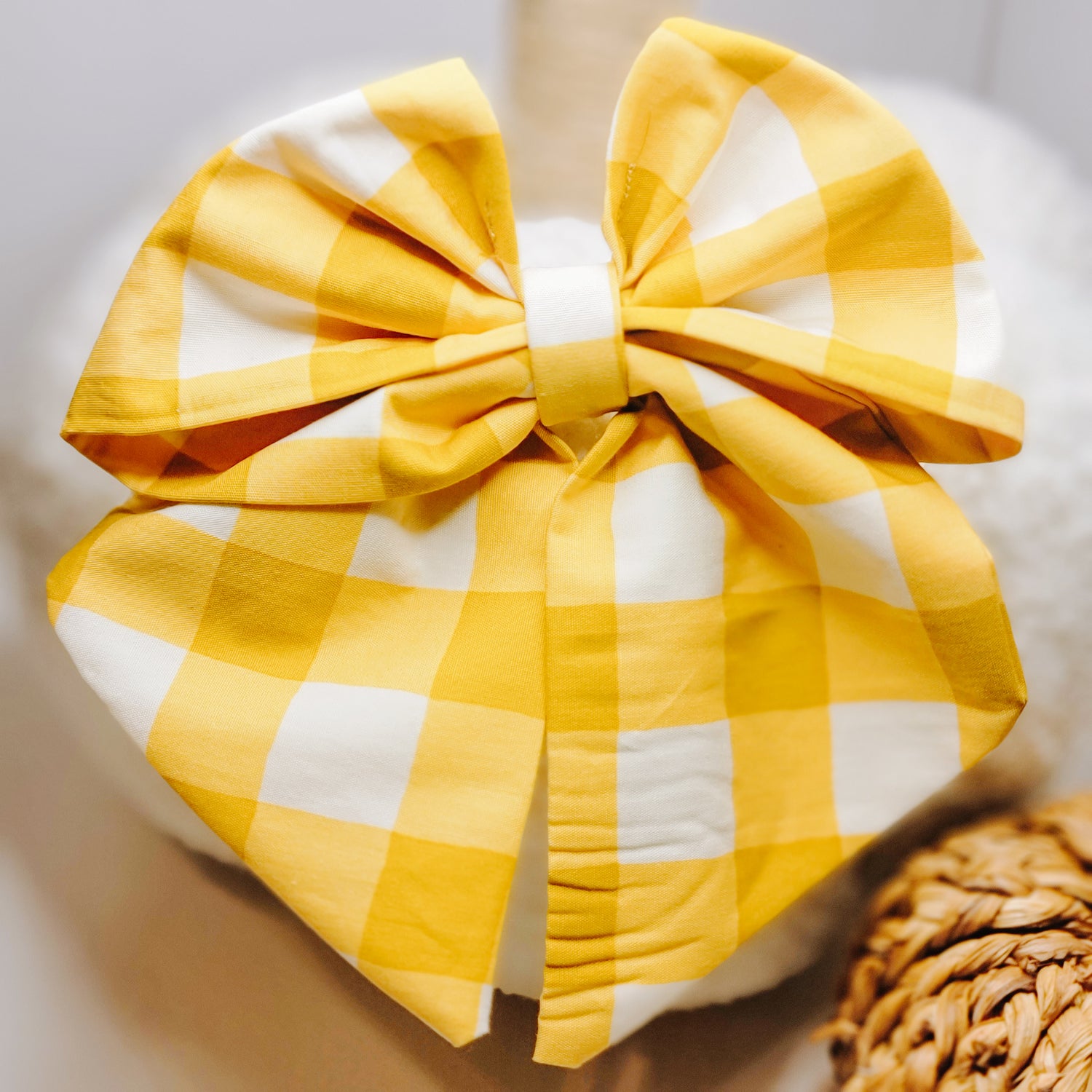 Fall Mustard Gingham Hair Bow