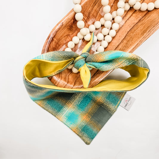 Teal Flannel Dog Bandana