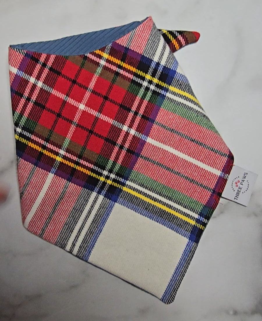 White Tartan Flannel Dog Bandana