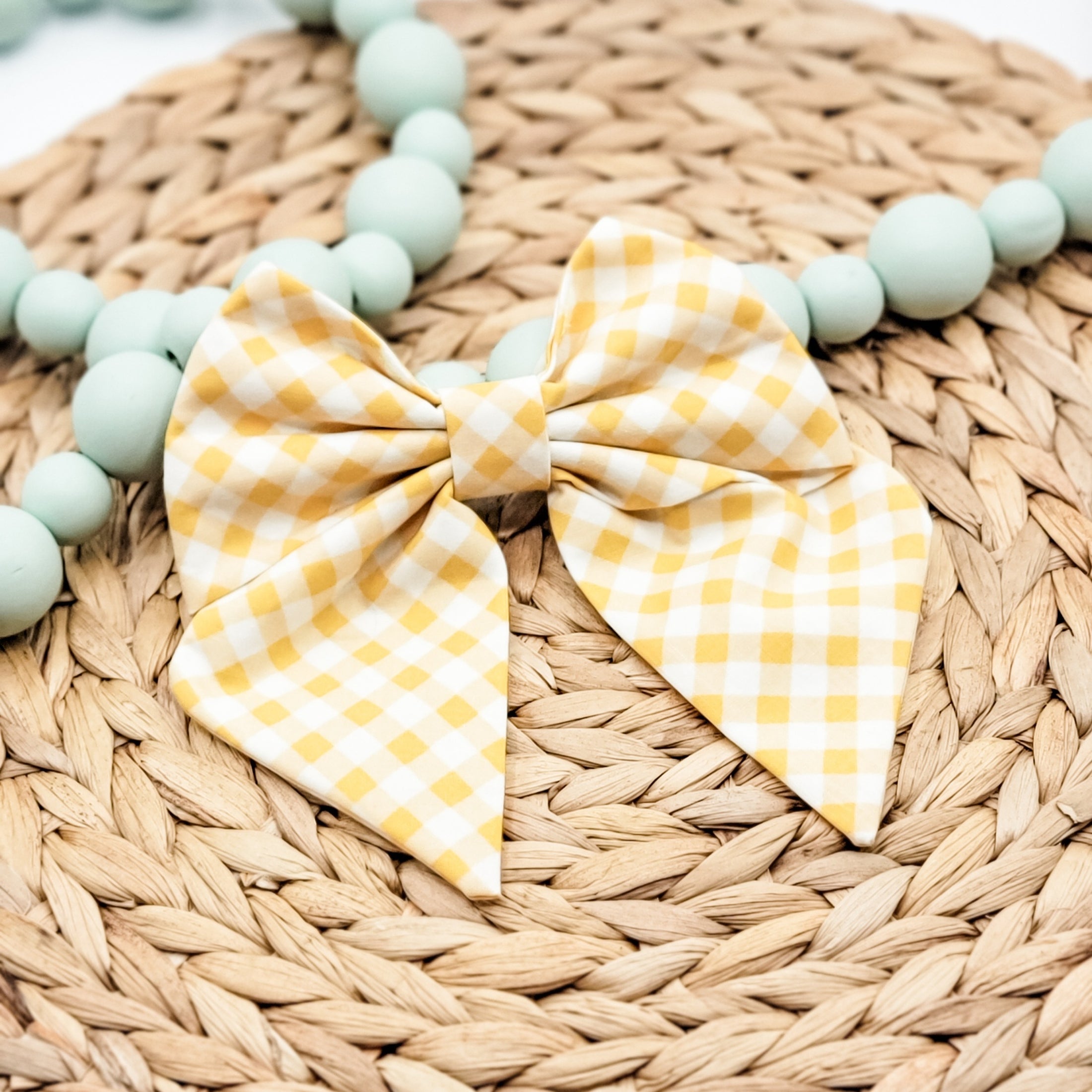 Light Yellow Gingham Hair Bow